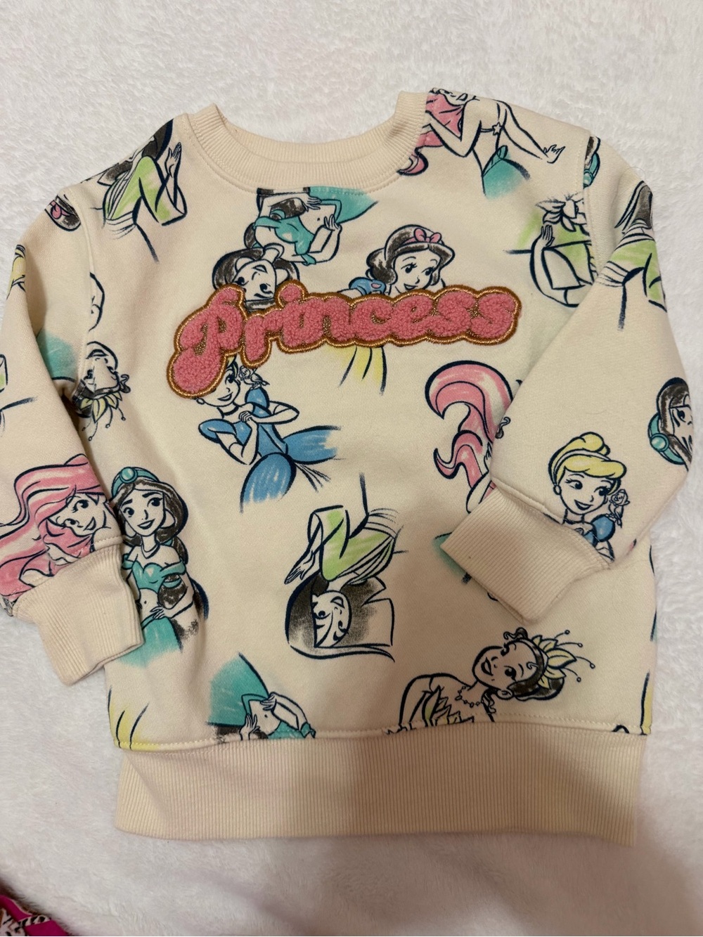 Disney Cream Princess Pullover Sweatshirt with Multicolor Princess Prints